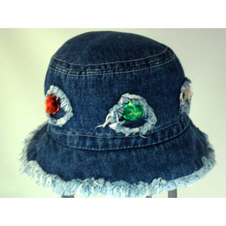 CAPPELLO CLOCHE JEANS SFRANGIATO 100% COTONE