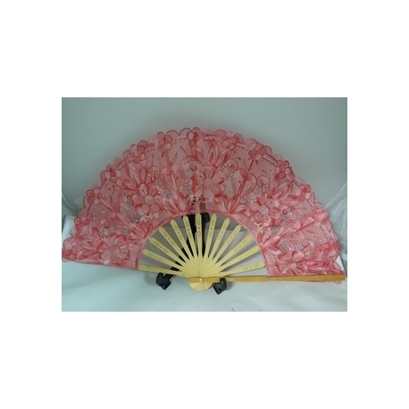 VENTAGLIO LEGNO E PIZZO ROSA