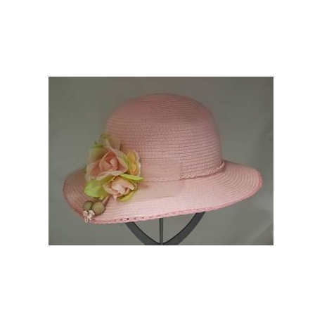 CAPPELLO CERIMONIA BIMBA ROSA CON FIORE