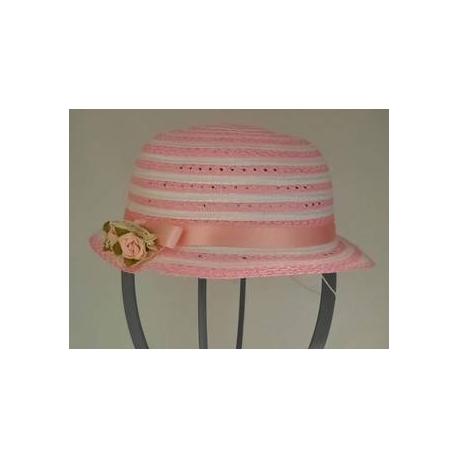 CAPPELLO CERIMONIA BIMBA SISAL BIANCA E ROSA