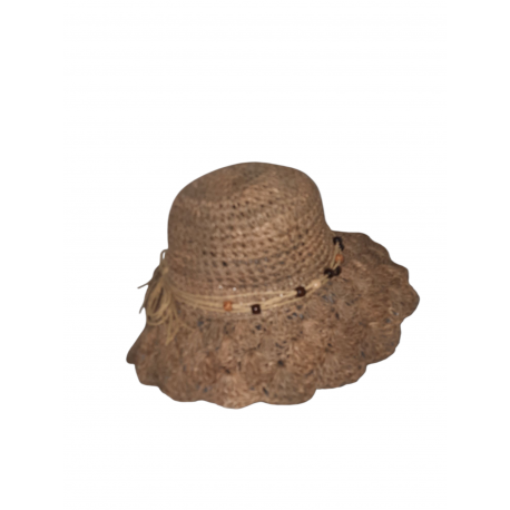 CAPPELLO IN PAGLIA ERBA NATURALE CON COLLANA