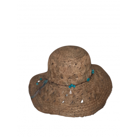 CAPPELLO IN PAGLIA ERBA NATURALE CON COLLANA PIETRE