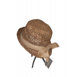 CAPPELLO CLOCHE IN PAGLIA ERBA NATURALE FALDA SU'/GIU'  CON FIOCCO