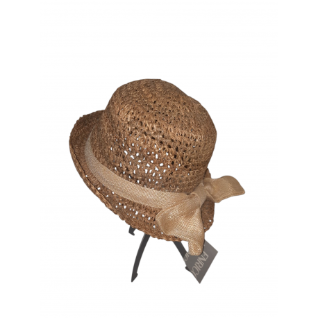 CAPPELLO CLOCHE IN PAGLIA ERBA NATURALE FALDA SU'/GIU'  CON FIOCCO