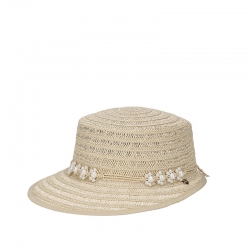 CAPPELLO VISIERA CARTA INTRECCIATA CON TRECCIA E PERLE